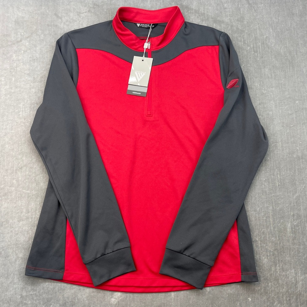 NWT Beech Mountain Club Men's Large Red Gray 1/4‎ Zip Pullover Top Levelwear